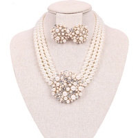 PEARL CRYSTAL MIX BRIDAL BROOCH MULTI STRAND ADJUSTABLE PRINCESS NECKLACE EARRING SET